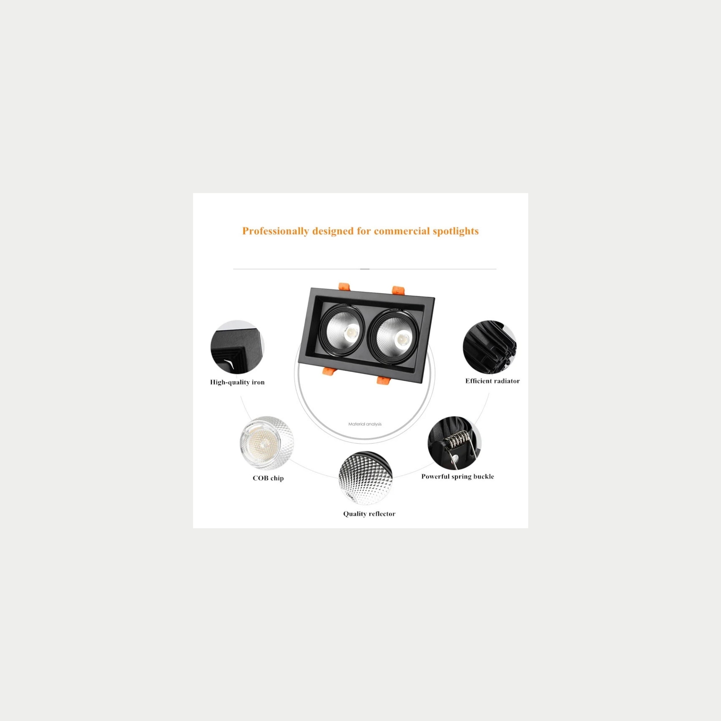 Square Recessed COB Down Light( 2x8watt )